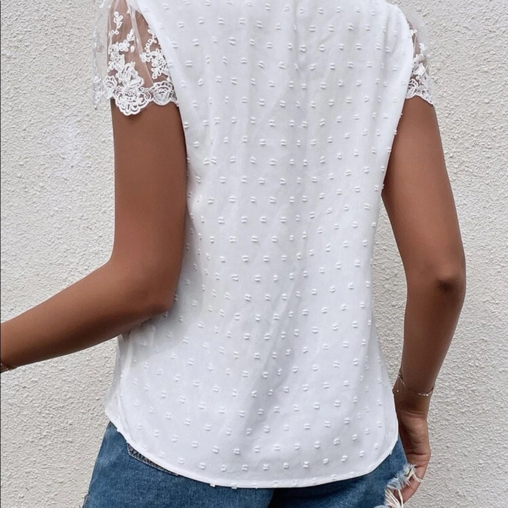 Boho white Swiss dot button detail blouse - Picture 3 of 8